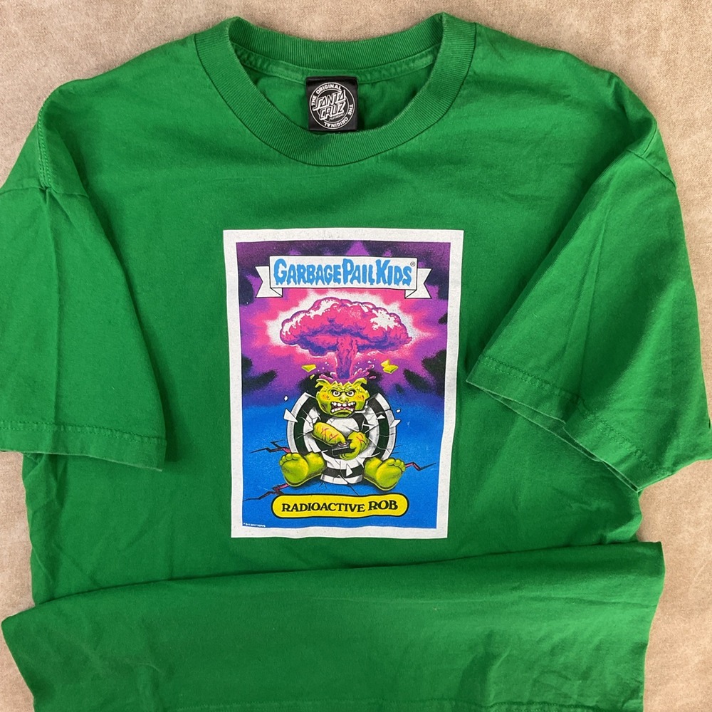 Garbage Pail Kids x Santa Cruz T-Shirt Radioactive ROB 2017 TOPPS Men Sz L Green